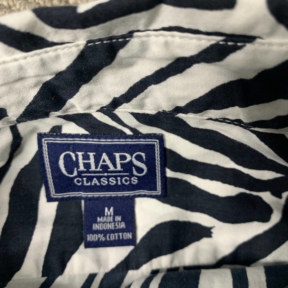 Chaps Womens Shirt Size Medium White Black Zebra Print Button Up Long Sleeves - Picture 8 of 10